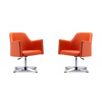 Manhattan Comfort 2-AC030-OR Pelo Orange and Polished Chrome Faux Leather Adjustable Height Swivel Accent Chair (Set of 2)